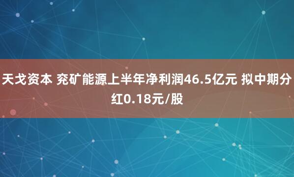 天戈资本 兖矿能源上半年净利润46.5亿元 拟中期分红0.18元/股