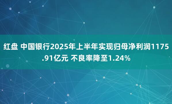红盘 中国银行2025年上半年实现归母净利润1175.91亿元 不良率降至1.24%