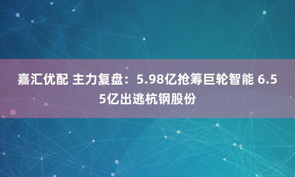 嘉汇优配 主力复盘：5.98亿抢筹巨轮智能 6.55亿出逃杭钢股份